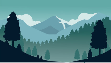 beautiful mountain view with pine trees