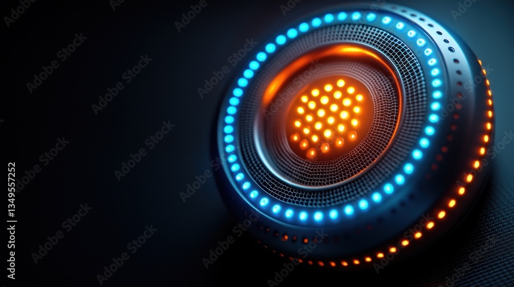 Poster futuristic glowing orb design with gradient light and technical mesh detail