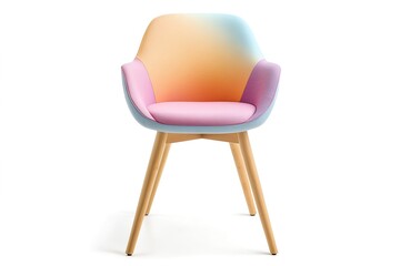 Modern chair with soft rainbow color fabric seat and light ash wood legs	