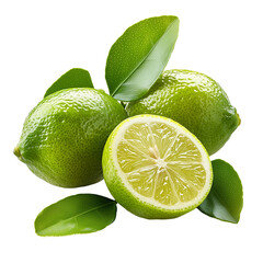 Green lime lemons fresh citrus fruits isolated on transparent background 
