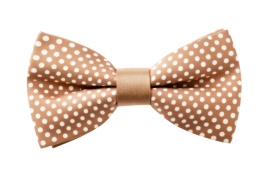 Stylish beige bow tie with polka dots pattern, cut out transparent
