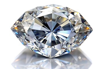 Fototapeta premium Three diamonds of different shapes and sizes are arranged on a white background, showcasing their brilliance and intricate facets.