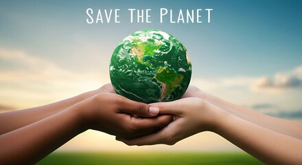 Two hands holding a globe. Earth Day concept and  
environmental protection