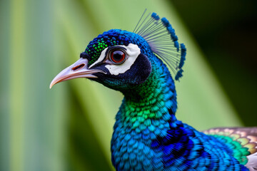 Obraz premium Vibrant Indian Peafowl Bird Displaying Its Stunning Plumage in a Majestic Natural Setting, Showcasing the Beauty and Elegance of the Peacock
