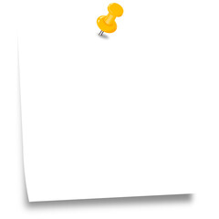 White Blank Sticky Note with Orange Pushpin - Isolated on White Background - png & jpeg file - high resolution images