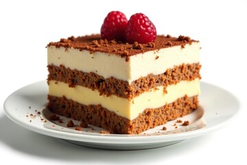 Classic tiramisu dessert, layers visible, isolated , confectionery, isolated, classic
