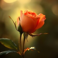 Stunning Peach Rose in Golden Sunlight, Close Up