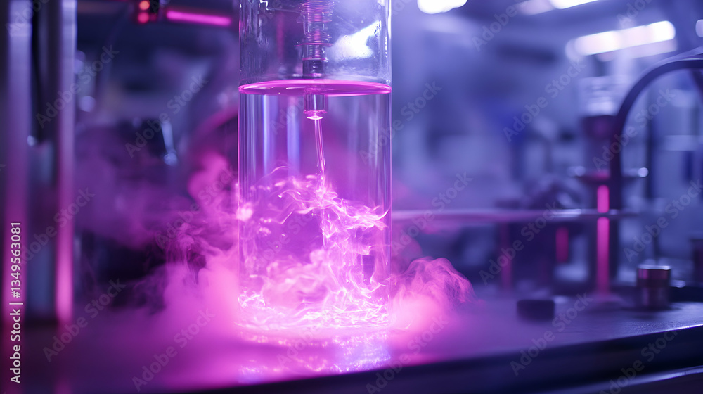 Poster mesmerizing violet light illuminates scientific experiment in laboratory setting