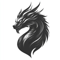 Monochrome dragon head profile, isolated on white background, stylized design for logo or tattoo
