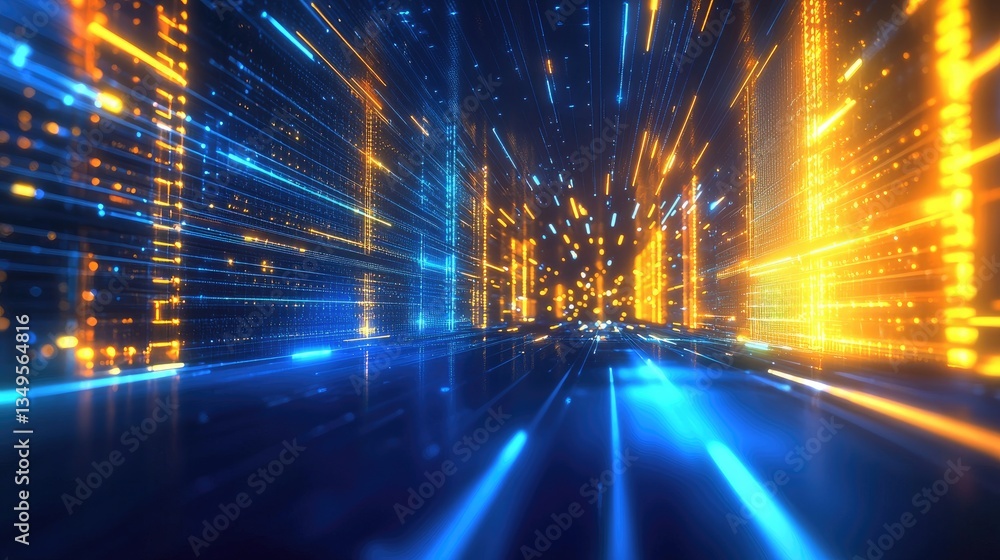 Aufkleber a futuristic data stream with glowing blue and yellow lights symbolizing digital communication and h