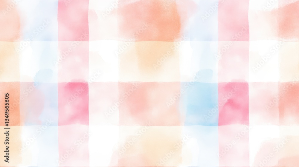 Aufkleber a soft, abstract watercolor pattern featuring pastel colors in a checked design, creating a light an