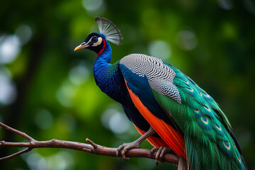 Obraz premium Vibrant Indian Peafowl Bird Displaying Its Stunning Plumage in a Majestic Natural Setting, Showcasing the Beauty and Elegance of the Peacock
