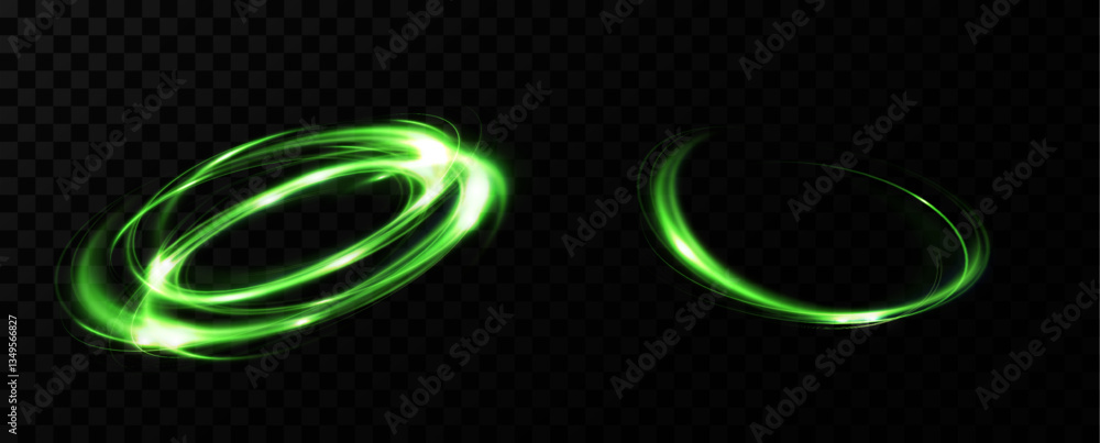 Poster Green neon ring. Glowing circle. Glow effect. Round light frame. abstract light lines of movement and speed. Abstract light lines of movement and speed. light green ellipse.