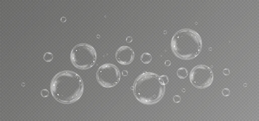 Realistic soap bubbles.Flying bubbles on a transparent background.	