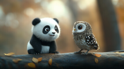 Obraz premium owl and panda on a tree