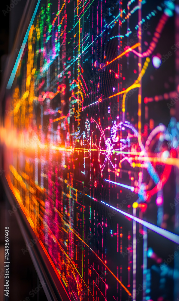 Aufkleber intricate network of illuminated lines and shapes on a dark surface display