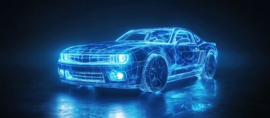 Naklejka premium A futuristic blue wireframe rendering showcases a sleek sports car model