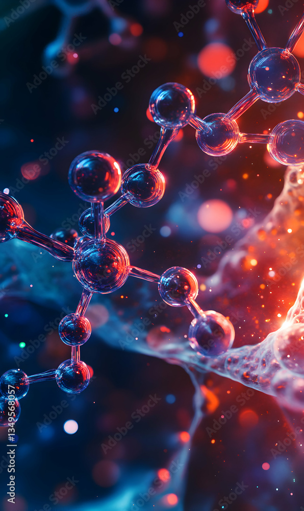 Poster abstract molecular structure displaying intricate connectivity and dynamic illumination