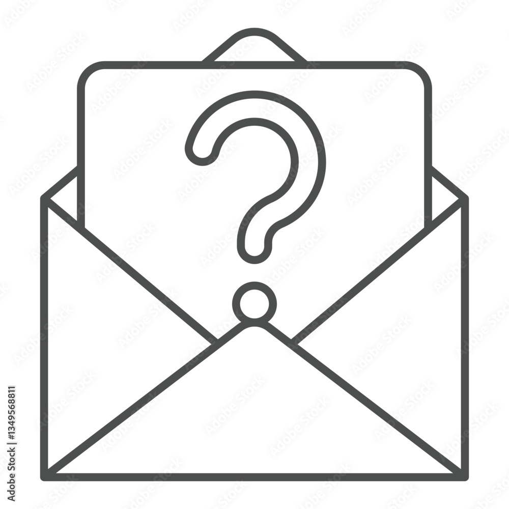 Poster letter with question mark in envelope thin line icon, postage concept. vector graphics. mail envelop