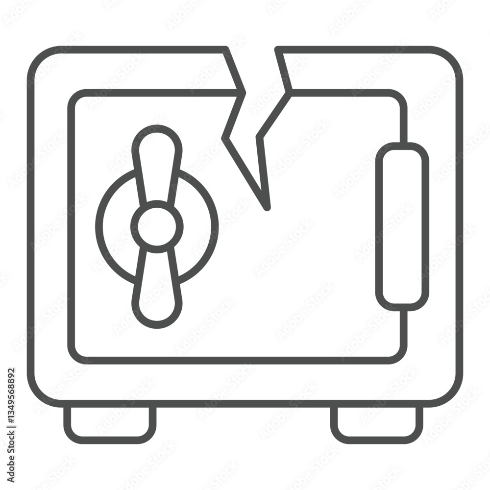 Aufkleber unsecure metal safe with crack thin line icon, hacker attacks concept. vector graphics. safe bank va