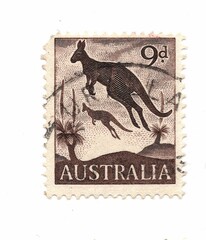 A vintage postage stamp from Australia on a white background.