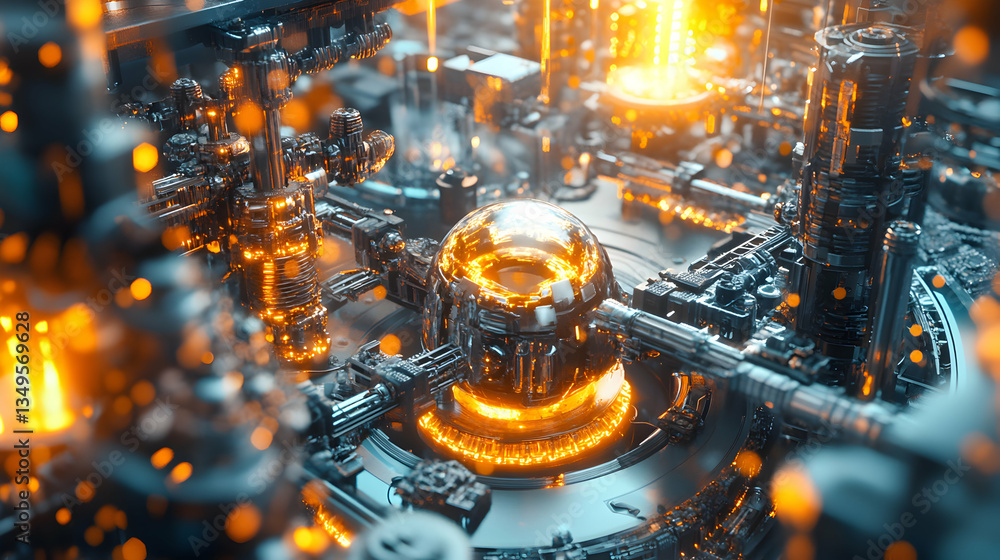 Aufkleber intricate futuristic machine core glowing with advanced energy generation system