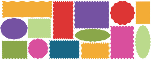 Set of frames with zigzag edge shapes vector collection. scallop edge shape. Rectangular, round, circle, oval and square scalloped frames.