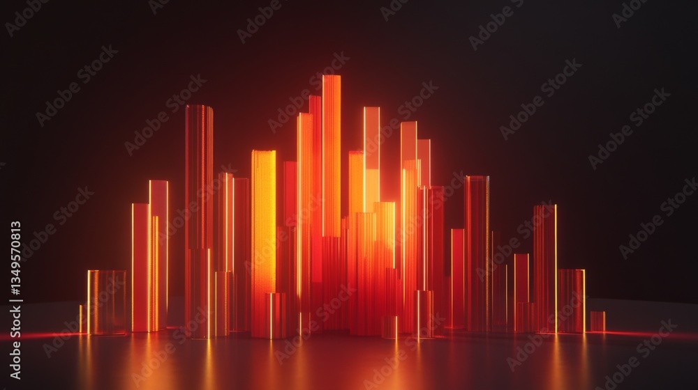 Poster An interactive-looking D bar graph with pulsating bars, symbolizing changing financial trends, set against a sleek background for a futuristic feel.
