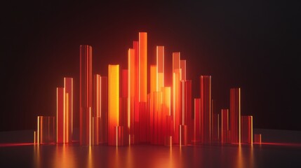An interactive-looking D bar graph with pulsating bars, symbolizing changing financial trends, set against a sleek background for a futuristic feel.