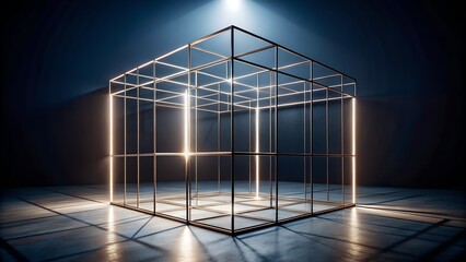 Minimalist wireframe structure glowing softly