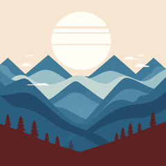 Illustration d'un paysage de cr&ecirc;te montagneuse dans un style vectoriel plat color&eacute; sur fond blanc et transparent isol&eacute; en format graphique vectoriel clipart.