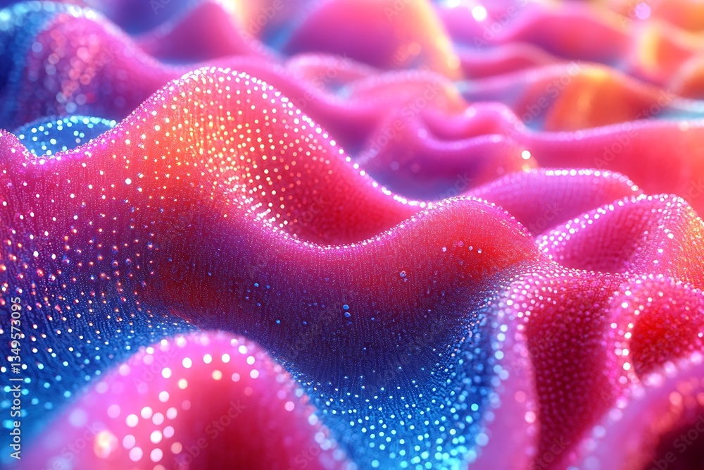 Poster abstract wavy surface with colorful glowing and sparkly details
