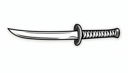 A monochrome illustration of a curved sword with a wrapped handle