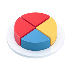 colorful 3D pie chart icon with red, yellow, and blue segments on white base, representing data visualization in minimalistic style