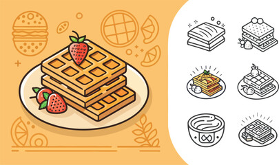 Set of Waffle Illustration vector design, Waffle Logo and icon design, Waffle vector design