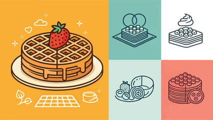 Set of Waffle Illustration vector design, Waffle Logo and icon design, Waffle vector design