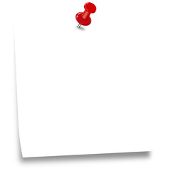 White Blank Sticky Note with Red Pushpin - Isolated on White Background - png & jpeg file - high resolution images
