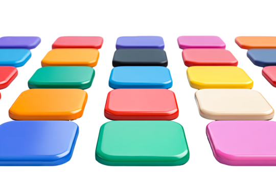 Collection of various color rectangles arranged in rows, cut out transparent