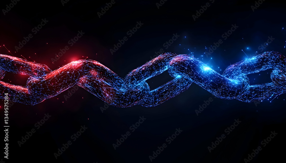 Aufkleber abstract glowing chain links in red and blue, representing connection and technology