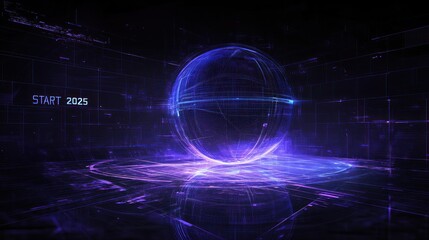 Obraz premium A futuristic digital sphere illuminates a digital landscape of purple color
