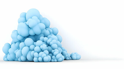 Abstract light blue 3D bubbles pile on white background