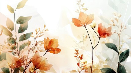 Delicate peach and beige floral watercolor illustration, smooth gradient washes and fine branch details.
