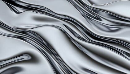 Abstract silver fluid waves, dynamic metallic texture