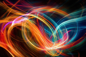 Vibrant abstract light trails create dynamic and energetic visual experience, showcasing blend of colors and motion that captivates viewer attention