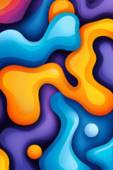 Abstract vibrant fluid shapes in blue, orange, and purple