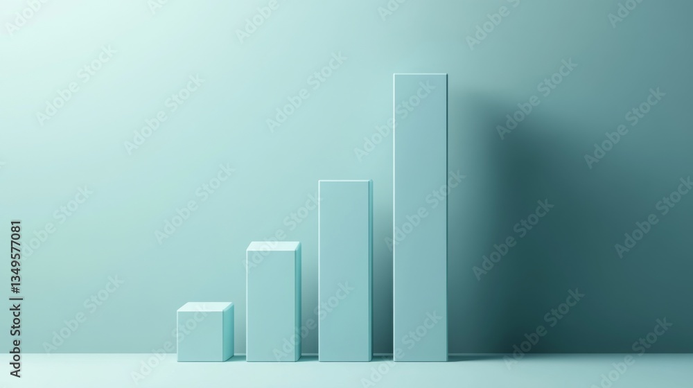 Leinwandbilder A clean and minimalist D bar chart with tall, evenly spaced bars, cast shadows on a subtle gradient background, emphasizing clarity and precision in financial data.