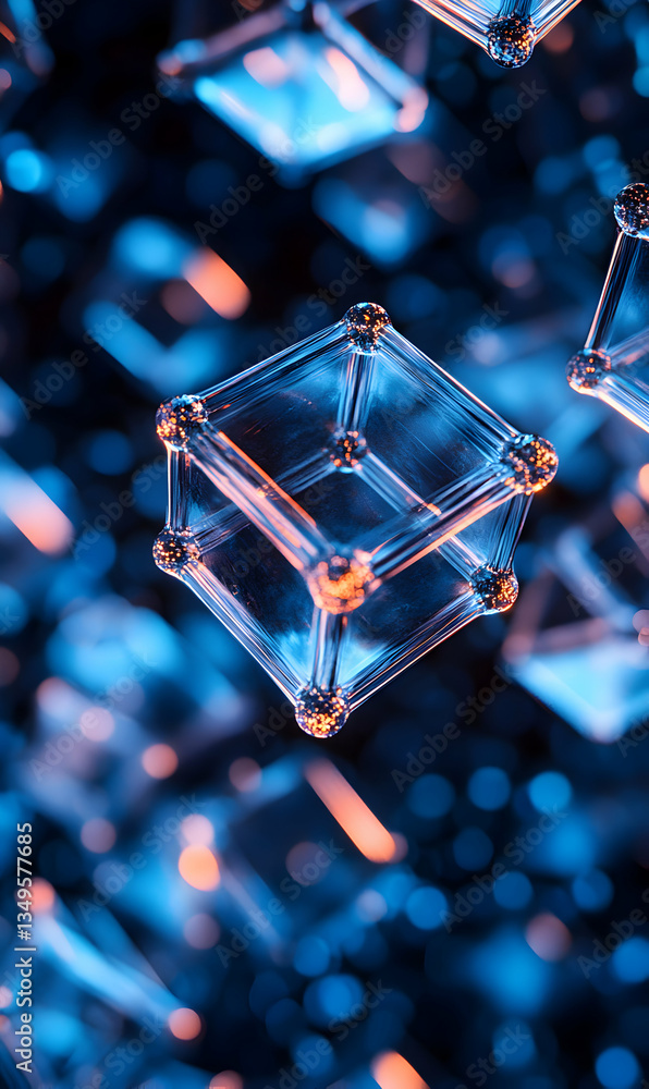 Poster illuminated geometric structures dancing in a symphony of azure and amber light