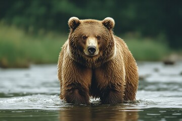 Fototapeta premium Grizzly bear fishing river wildlife nature Alaska