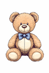 Obraz premium Adorable plush teddy bear wearing a blue bow tie, sitting
