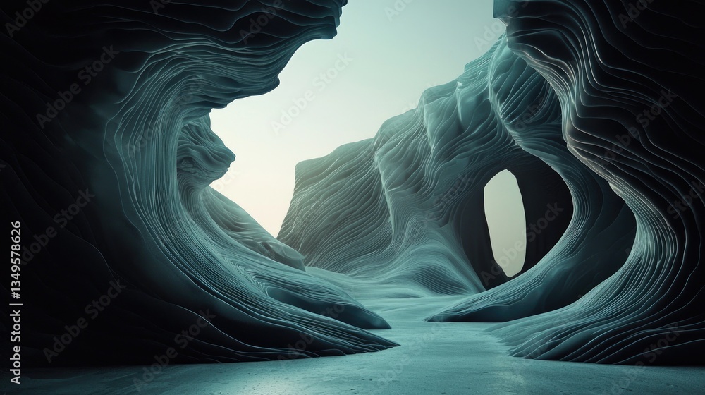 Poster dreamy and minimal white-gray flowing waves, smooth and abstract background with a serene feel.